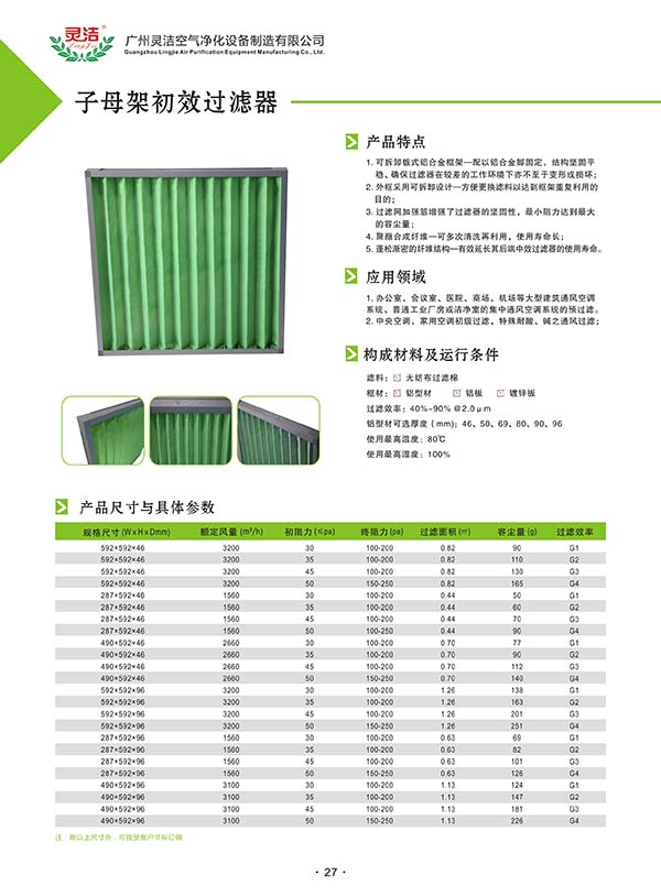 G3級初效過濾器（qì）用途