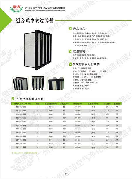 組合式中效V型過（guò）濾器/大風量（liàng）/W型/V型過濾器優點